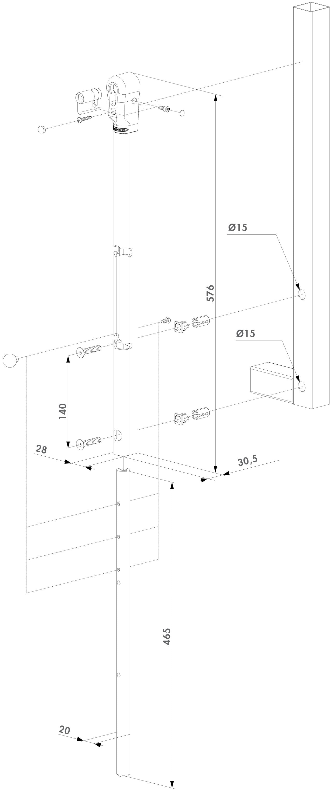 Locinox rakinamas atveriamu vartu fiksatorius.