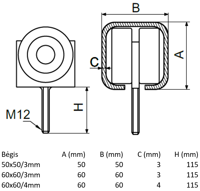 Vezimelis kabantiems vartams su 2 plastikiniais ratukais.