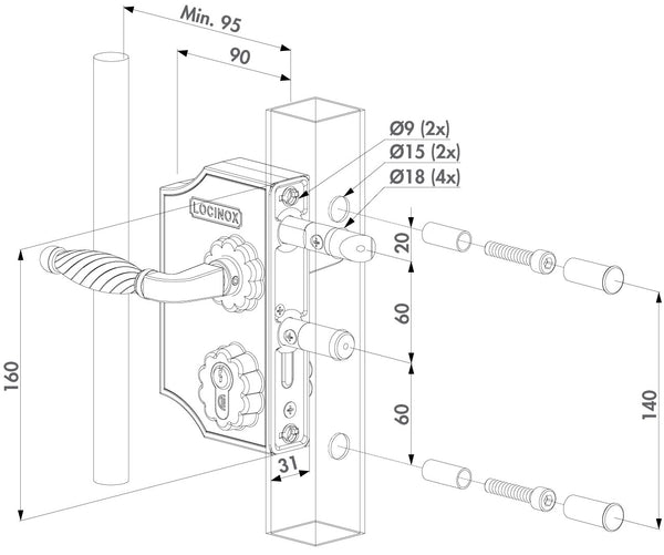 Locinox ant pavirsiaus montuojama didesne ornamentine spyna.