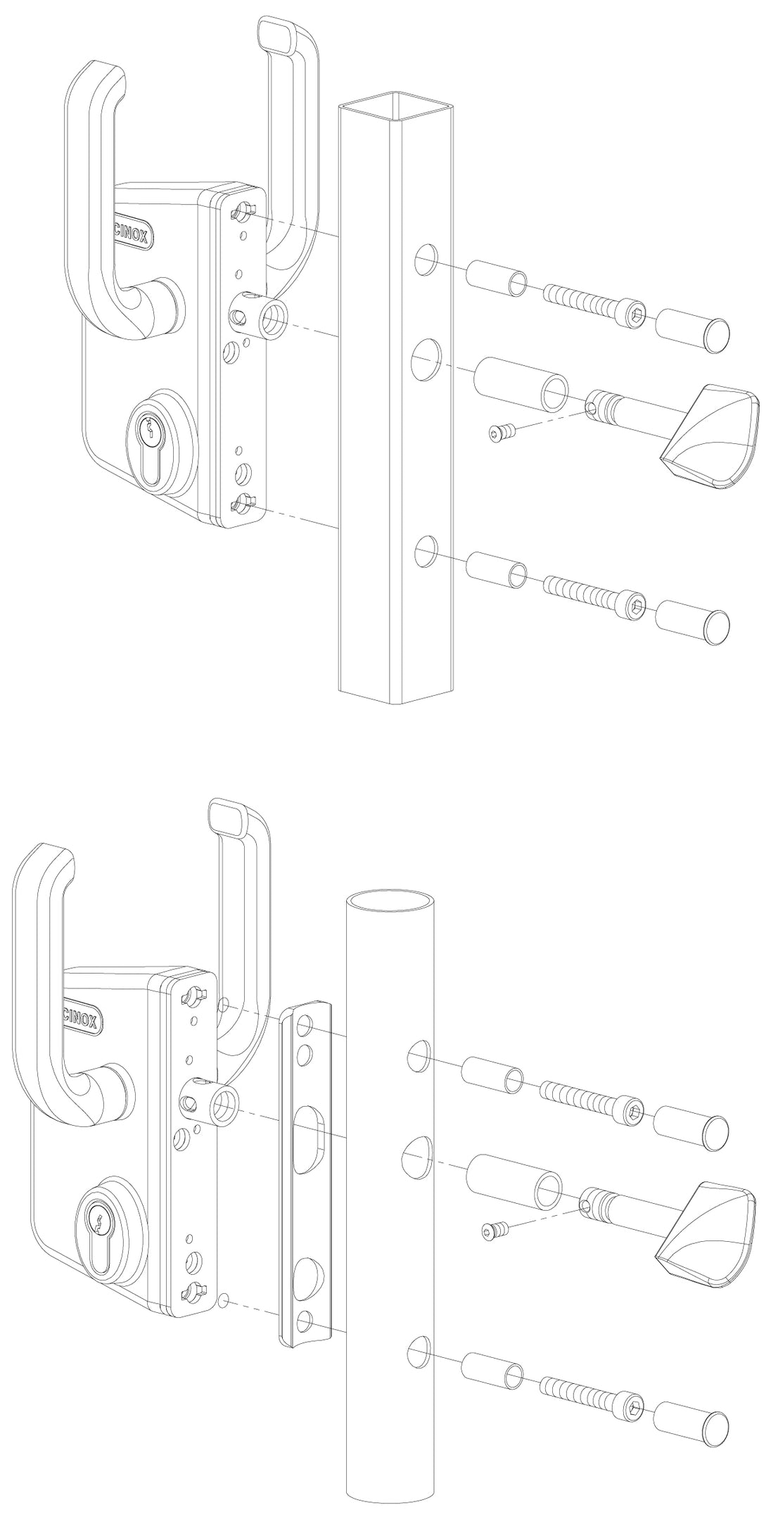 Locinox ant pavirsiaus montuojama stumdomu vartu spyna.