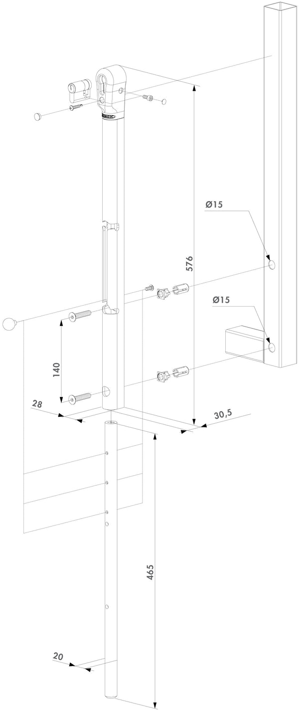 Locinox rakinamas atveriamu vartu fiksatorius.