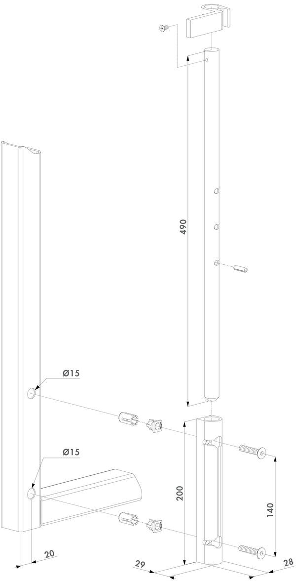 Locinox atveriamu vartu fiksatorius su aliumininiu strypu.