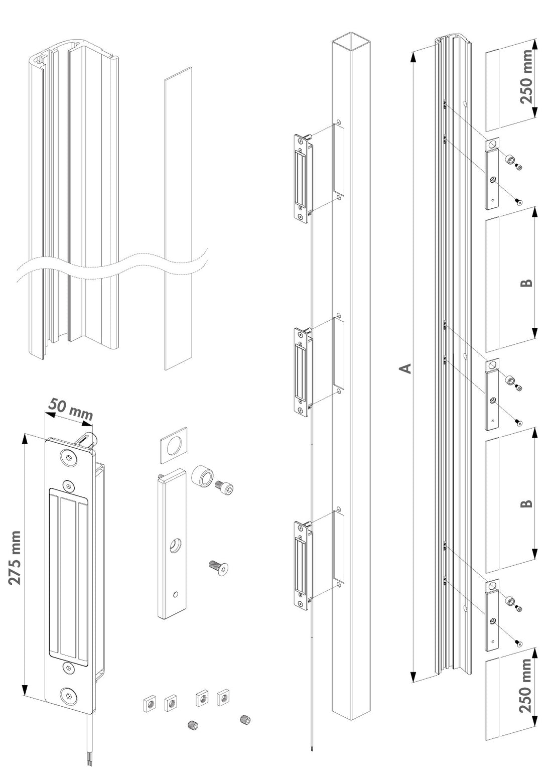 Locinox imontuojamos elektromagnetines spynos su profiliu rinkinys.