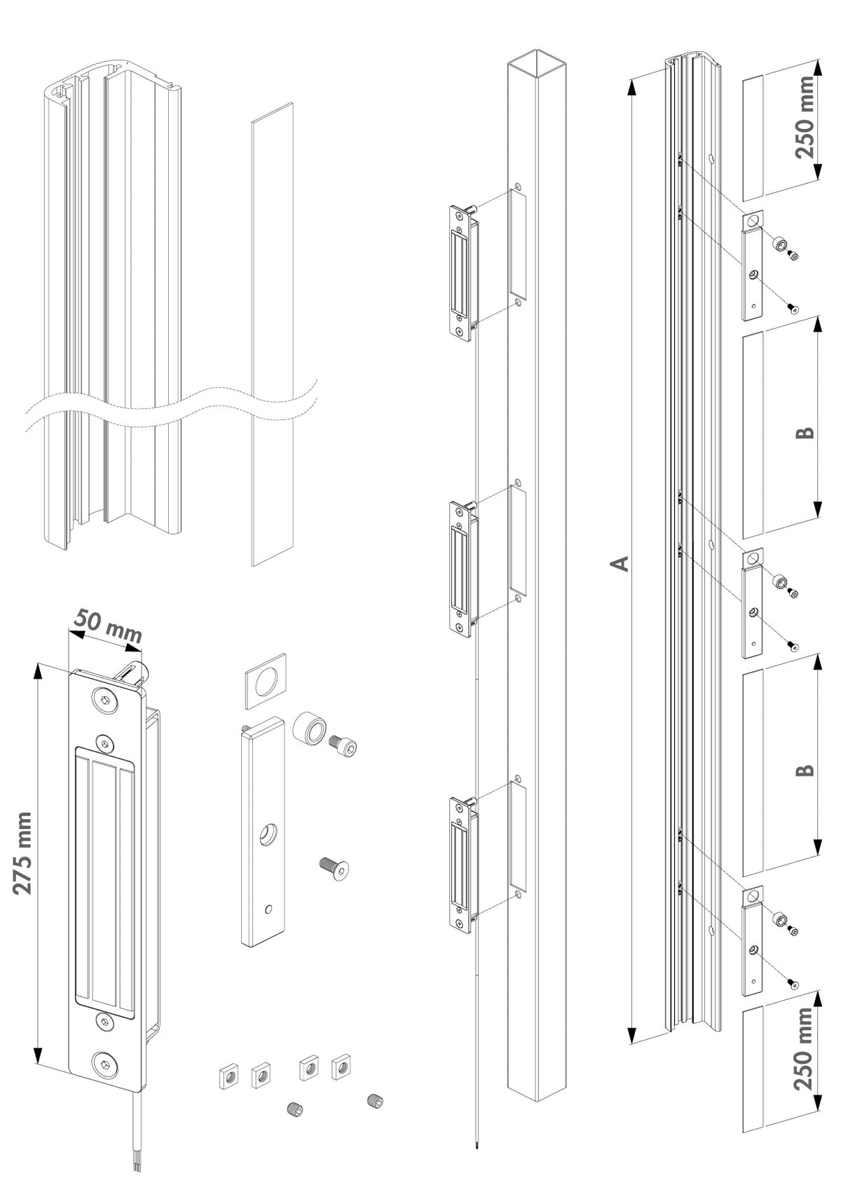 Locinox imontuojamos elektromagnetines spynos su profiliu rinkinys.