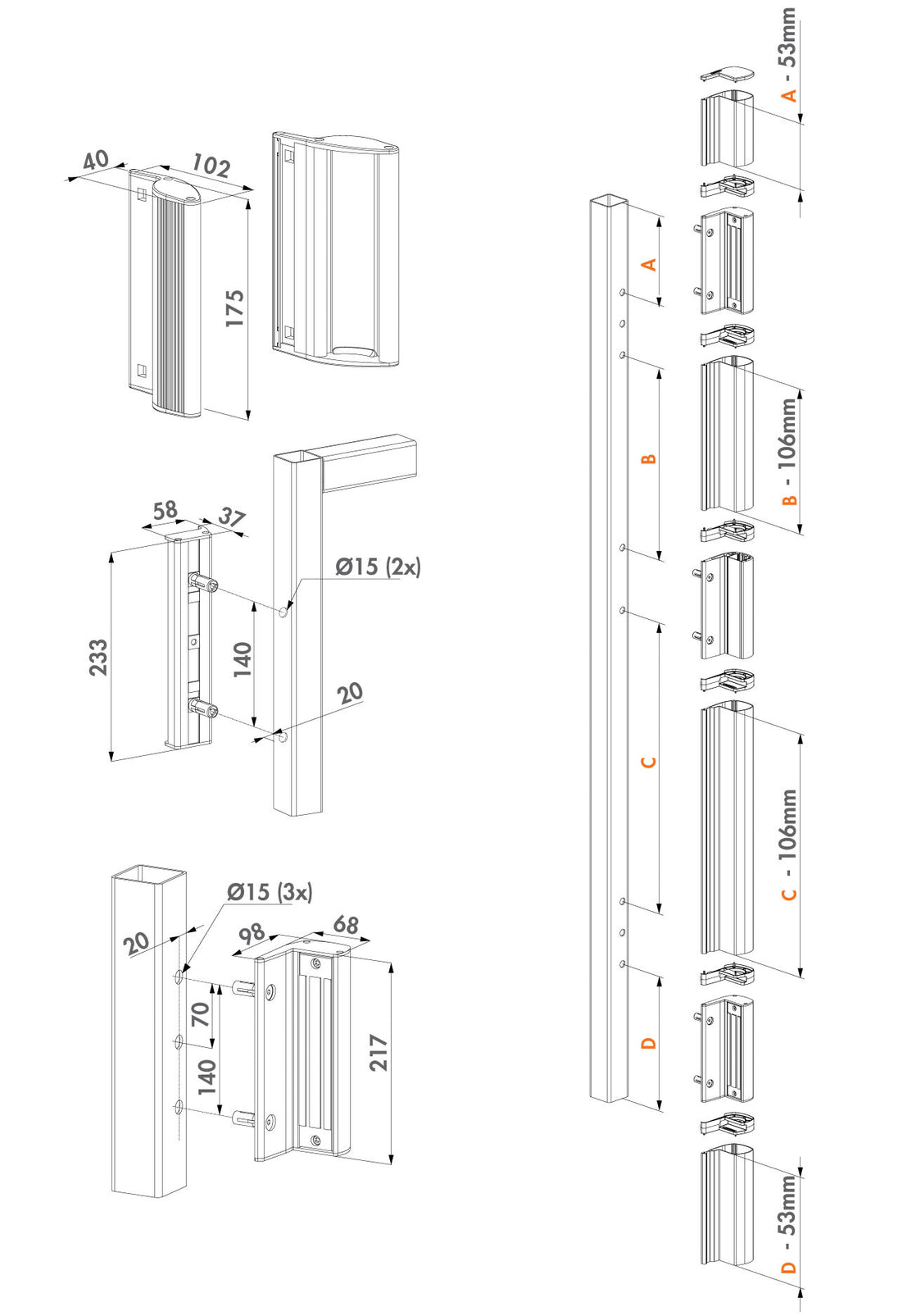 Locinox pavirsines elektromagnetines spynos su profiliu rinkinys.