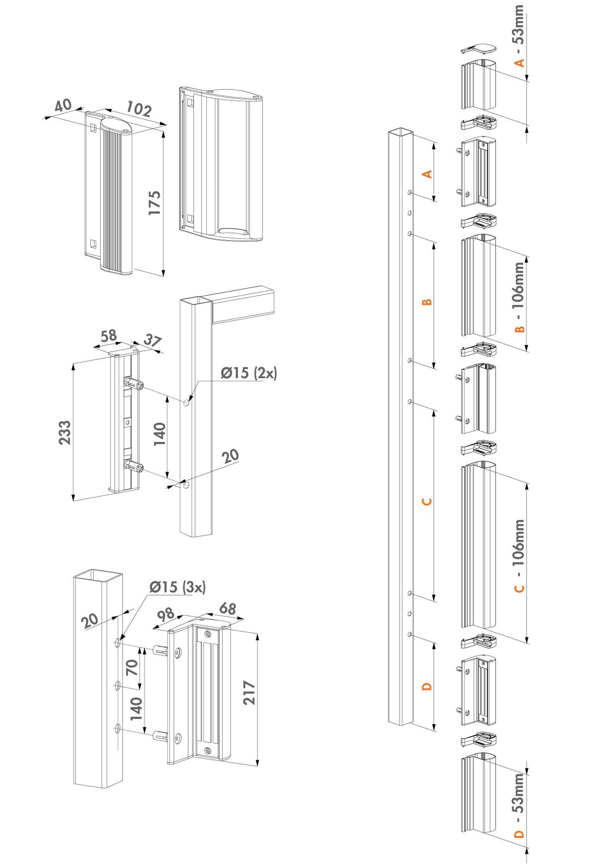 Locinox pavirsines elektromagnetines spynos su profiliu rinkinys.