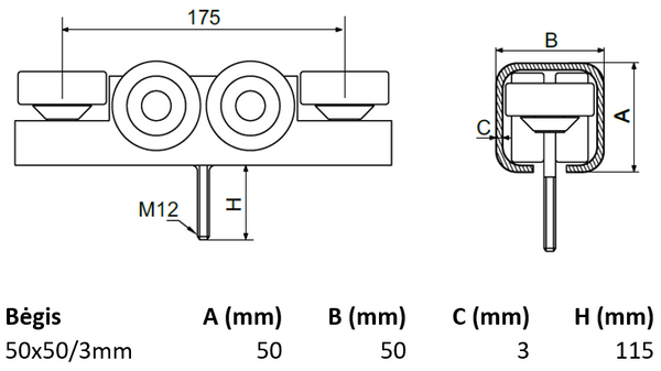 Vezimelis kabantiems vartams su 6 plastikiniais ratukais.
