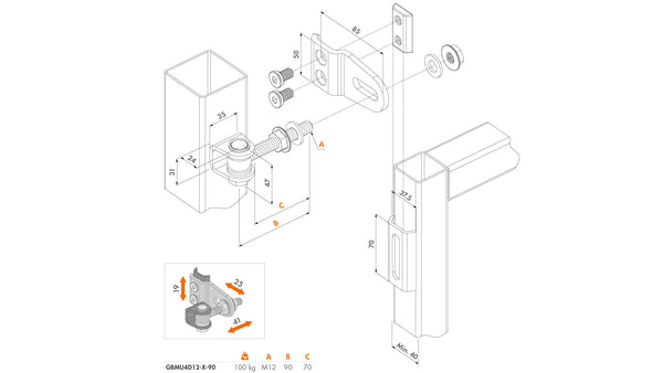 Virinamas 180 laipsniu vyris 4 kryptimis reguliuojamas Locinox brezinys