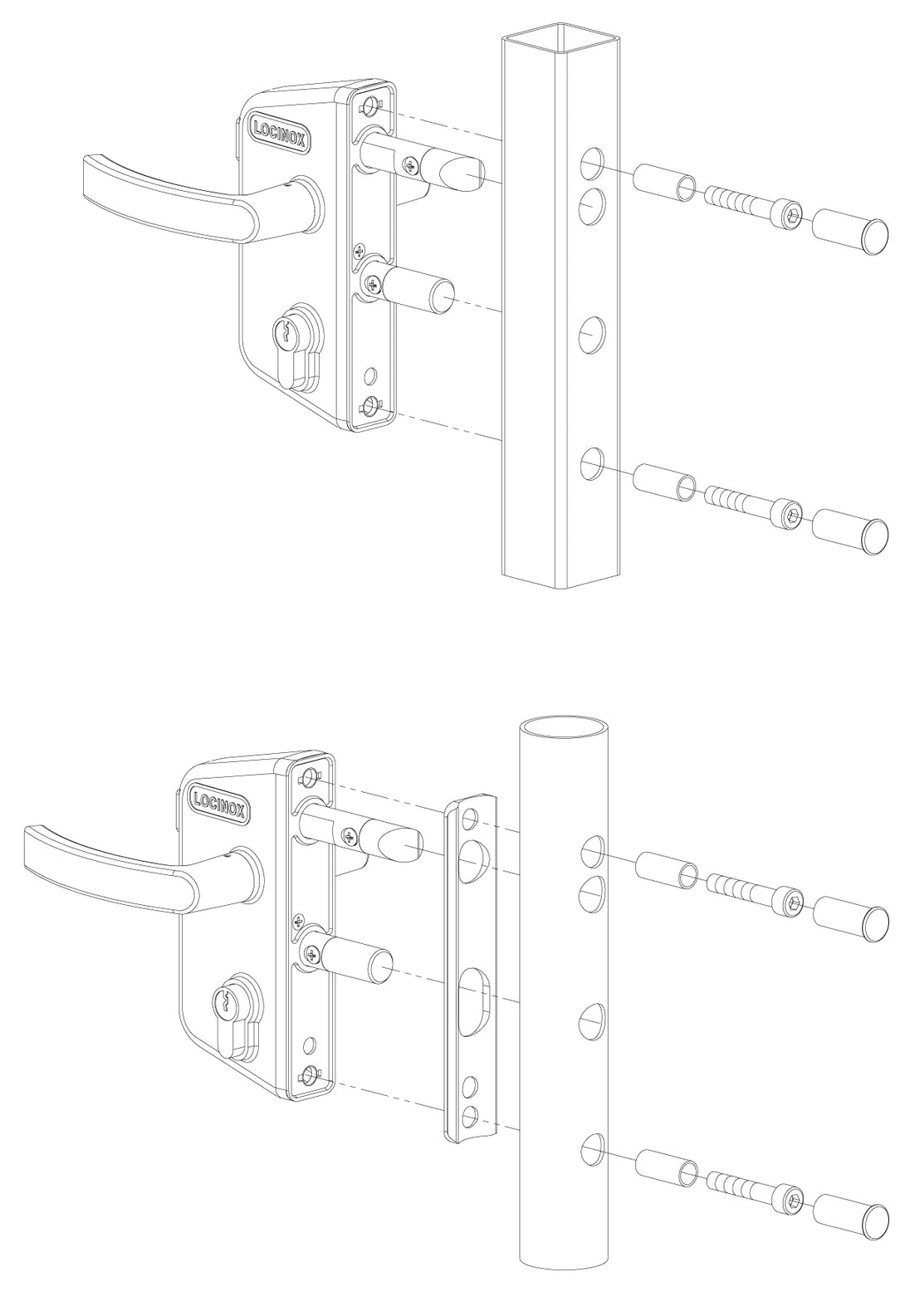 Locinox ant pavirsiaus montuojama spyna su poliamido korpusu.