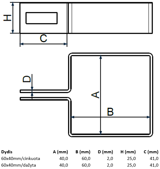 Apkaba segmentinei tvorai galinė atbulinė/atvirkštinė (60x40mm).