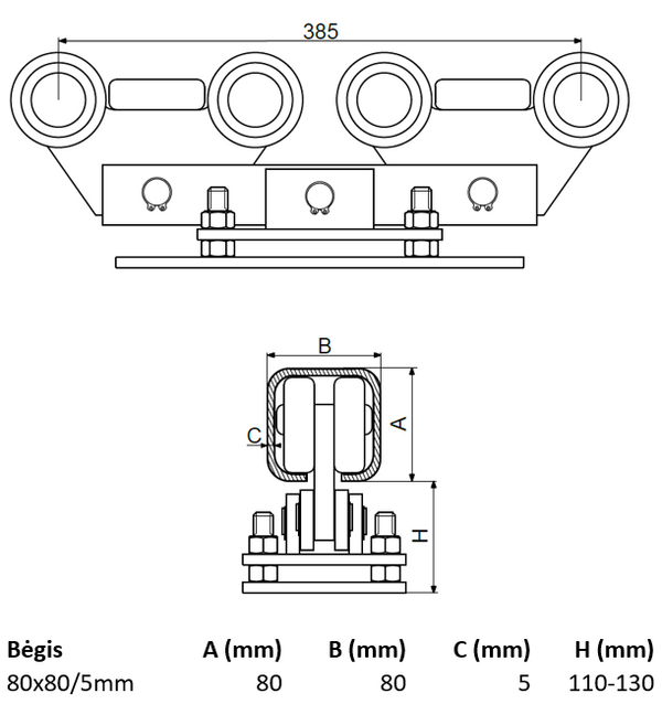 Vezimelis pasiverciantis reguliuojamas dvigubas su 10 plastikiniu metaliniu ratuku.