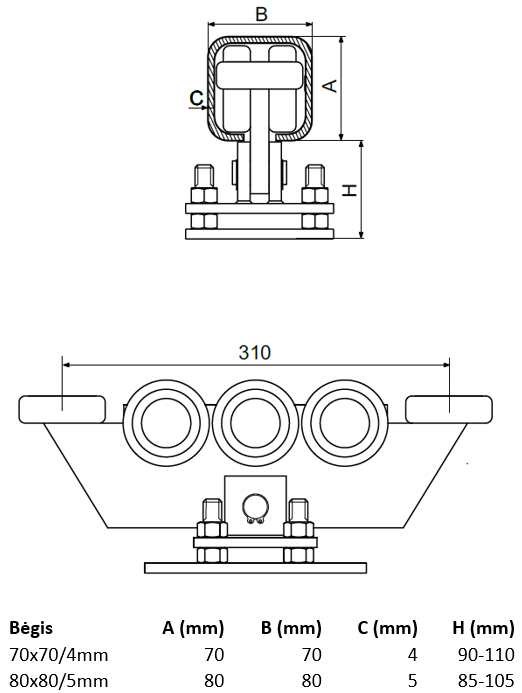 Vezimelis pasiverciantis reguliuojamas su 8 plastikiniais metaliniais ratukais.